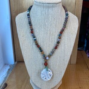White Jade Jasper Agate Sterling Beaded Necklace